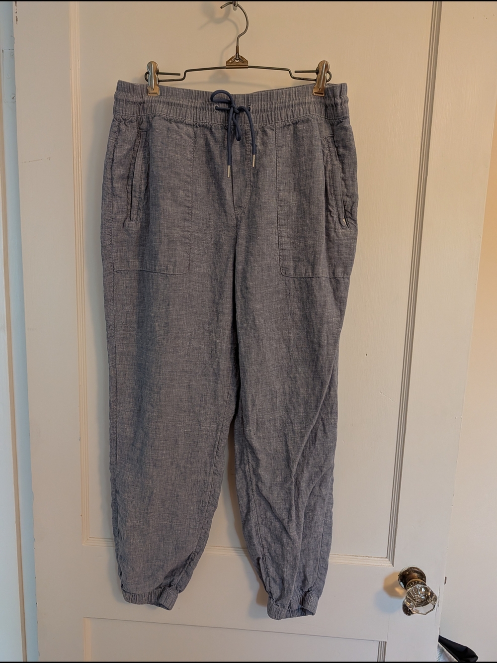 Athleta Lightweight Heather Blue Drawstring Linen Joggers